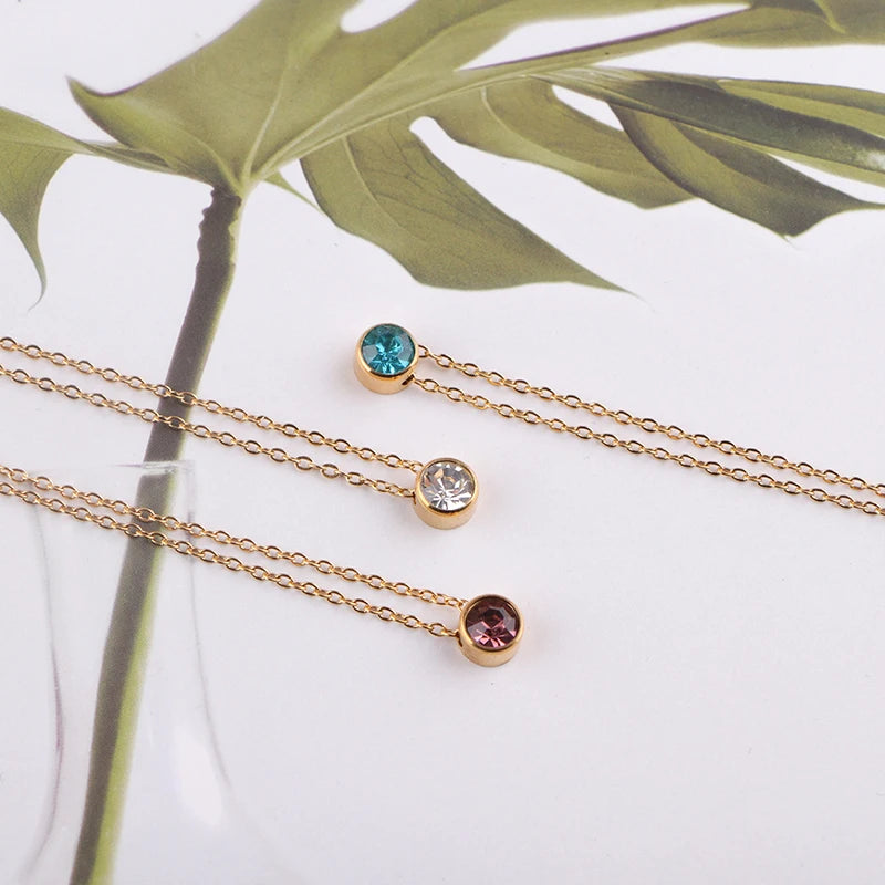 Stainless Steel 12 Birthstones Pendant Necklaces Colorful 12 Month Birthstone Charms  for Women Girls Birthday Jewelry Gift