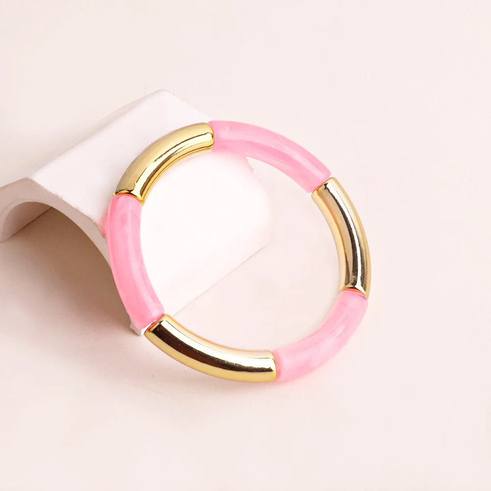 FishSheep Bohemian Colorful Resin Bamboo Stackable Bracelet for Women Trendy Elastic Link Chain Bracelets Bangles Jewelry Gifts