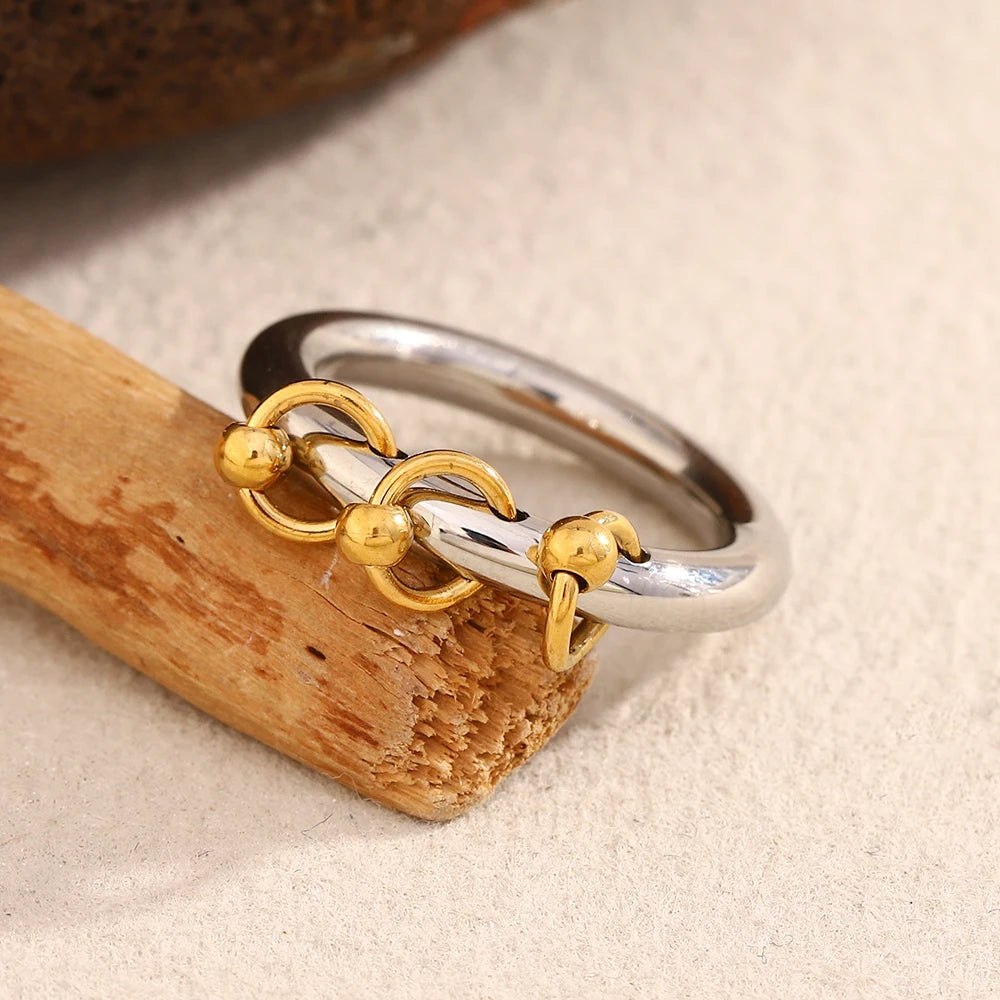 MamacitaSlay Unique Cool 316L Stainless Steel Double Color Ring Creative Waterproof Jewelry Women's Charm Statement Ring Gift