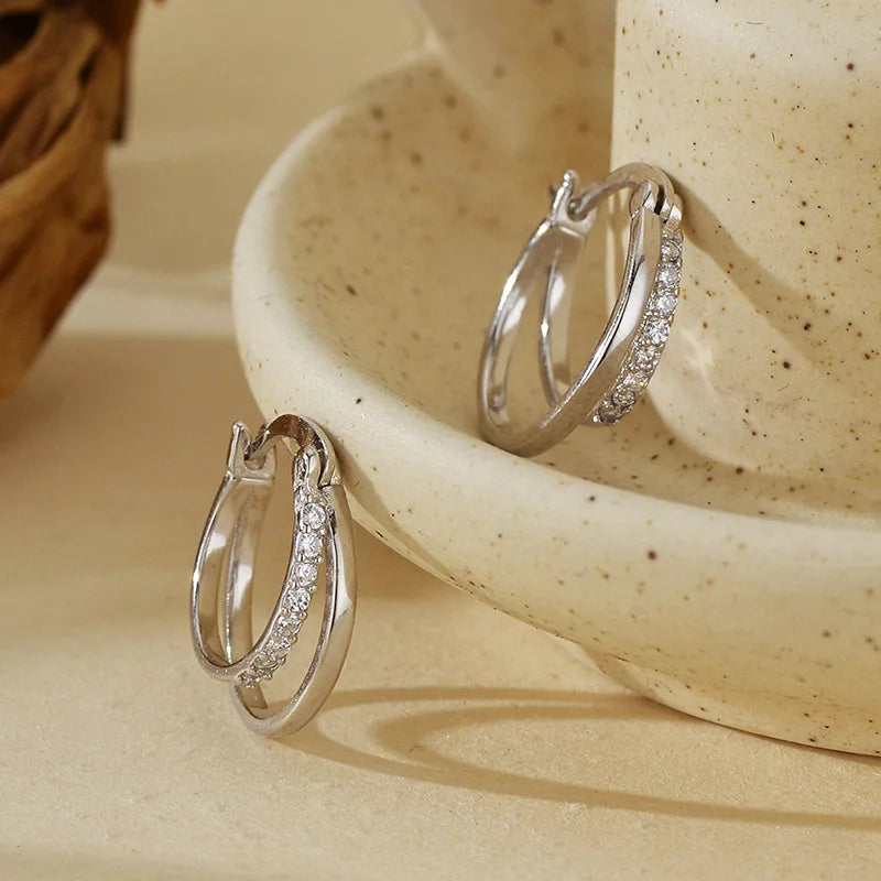 Flash Diamond Double-layer Ear Buckle Women's Fashion Simple and Versatile High-end Design Earrings