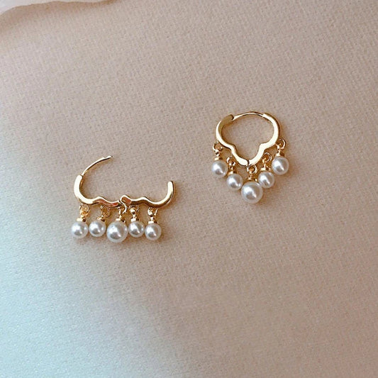 PONYKISS Real 925 Sterling Silver Cloud Pearl Huggies Hoop Earrings For Women Party Classic Fine Jewelry Minimalist Accessories