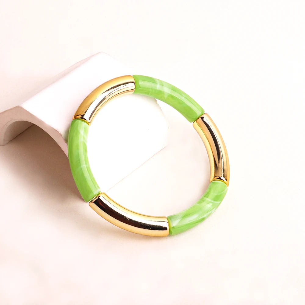FishSheep Bohemian Colorful Resin Bamboo Stackable Bracelet for Women Trendy Elastic Link Chain Bracelets Bangles Jewelry Gifts