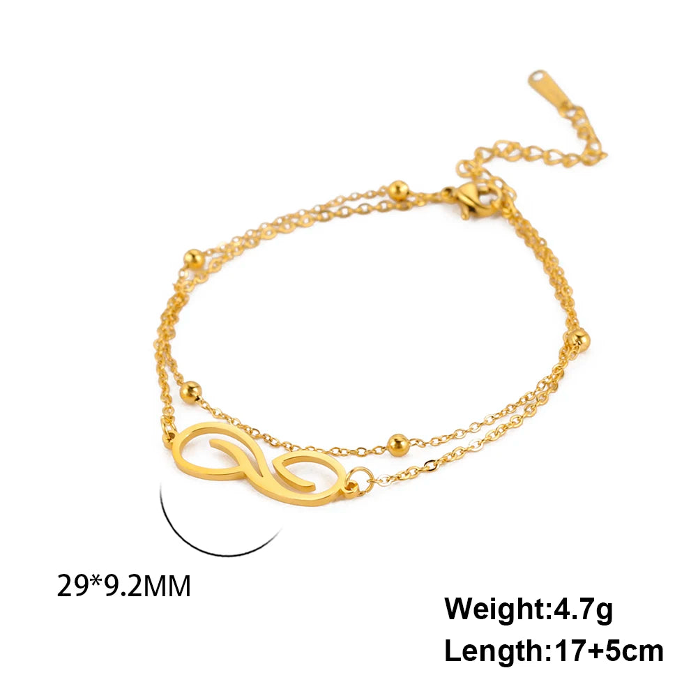 Skyrim Infinity Symbol Bracelet Stainless Steel Women's Minimalist Geometric Symbol Double layer Bead Chain Couple Jewelry Gift