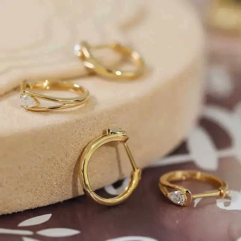 1 Pair Geometric Hoop Earrings – Copper with Zircon Inlay for Everyday Wear (Mother’s/Valentine’s Gift)