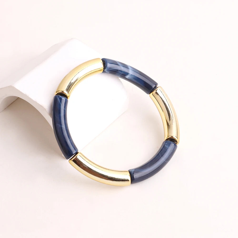 FishSheep Bohemian Colorful Resin Bamboo Stackable Bracelet for Women Trendy Elastic Link Chain Bracelets Bangles Jewelry Gifts