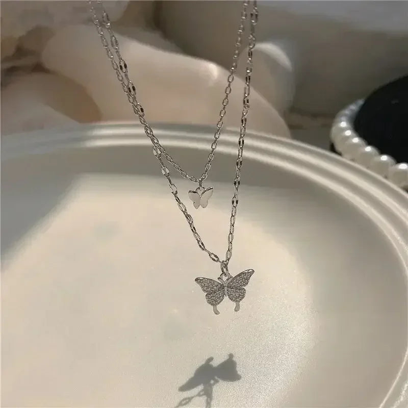 Fashion Women Crystal Zircon Pendant Necklace for Women Girl Crystal Chain Necklace Punk Party Jewelry Butterfly necklace
