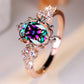 Mystic Rainbow Crystal Oval Stone Flower Rings For Women Trendy Rose Gold Color Wedding Ring Bridal Engagement Band Jewelry Gift