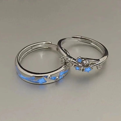 2Pc Luminous Star Adjustable Finger Ring Vintage Luxury Love Couples Rings Glow In Dark Y2K Jewelry Valentine's Day Gift