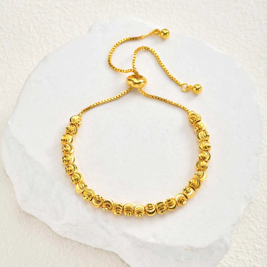 Luxury Tri Color Beaded Bracelet for Women, Gold Plated Adjustable Chain Bracelet, Unique Design Fashion Jewelry