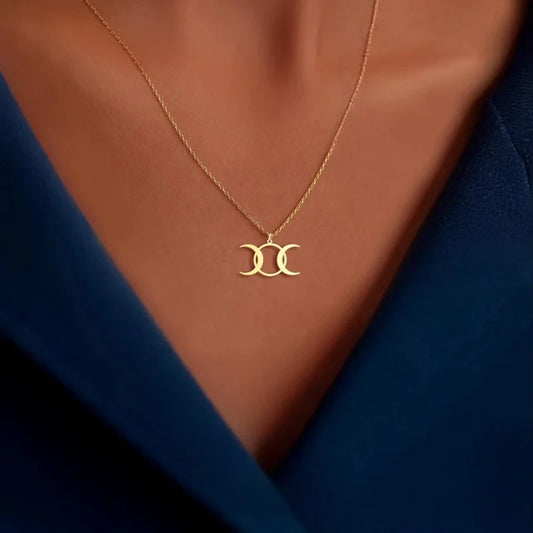 Stainless Steel Triple Moon Goddess Necklace Moon Phases Pendant Necklaces For Women Wicca Jewelry