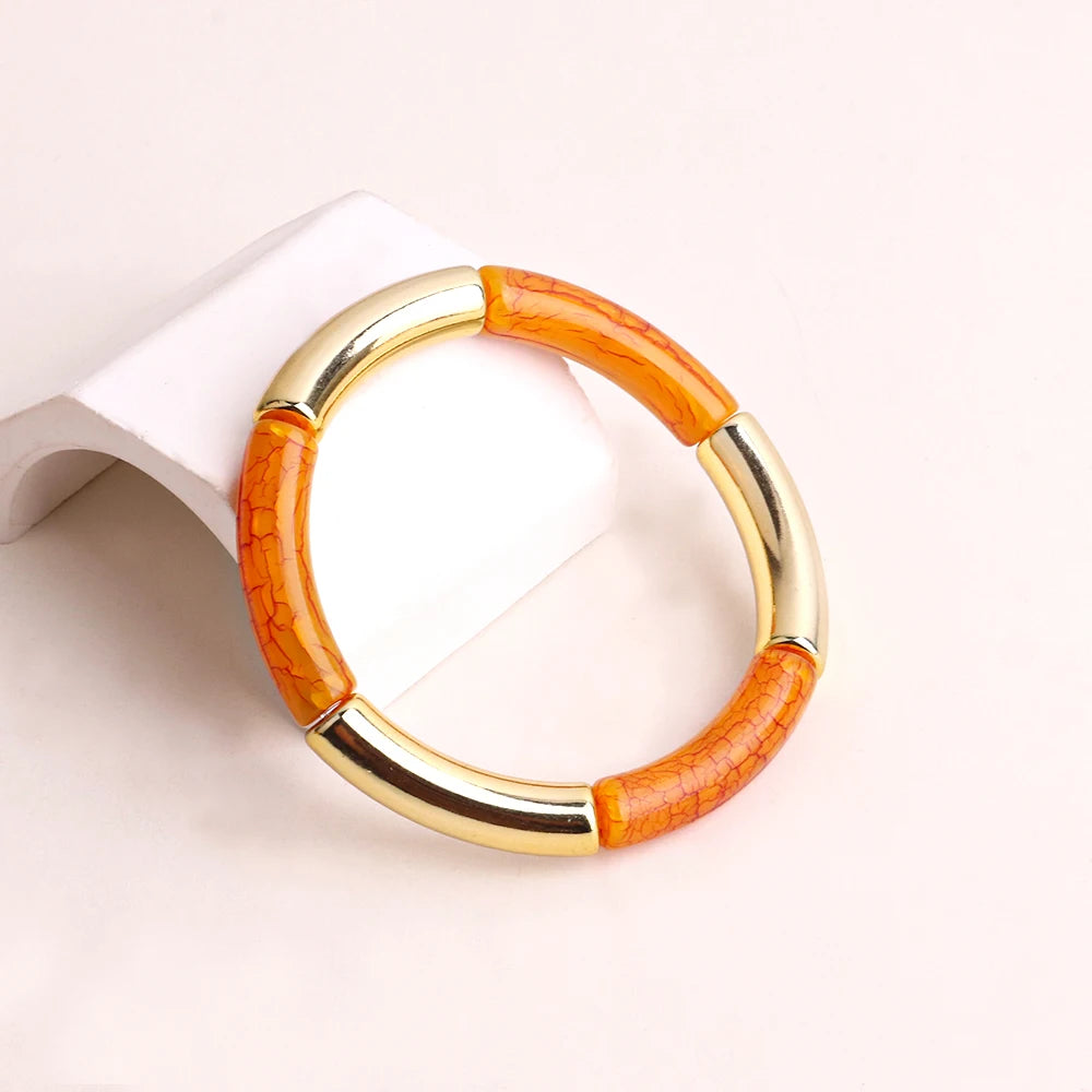 FishSheep Bohemian Colorful Resin Bamboo Stackable Bracelet for Women Trendy Elastic Link Chain Bracelets Bangles Jewelry Gifts